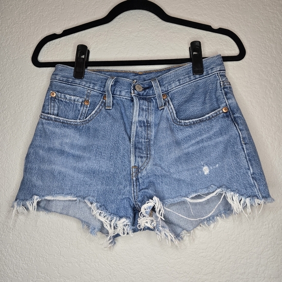 Levi's 27 501 button fly cut off jean shorts blue denim - Picture 1 of 6